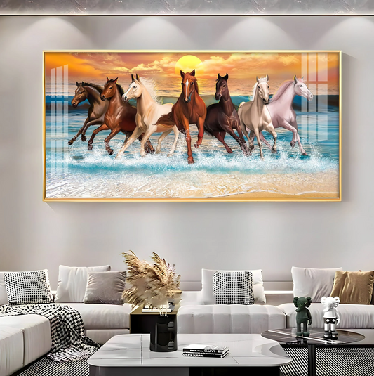 Vastu 7 Running Horses Premium Acrylic Horizontal Wall Art