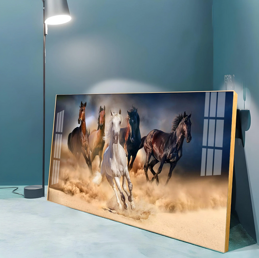 Lucky Running Vastu Horses Premium Acrylic Horizontal Wall Art