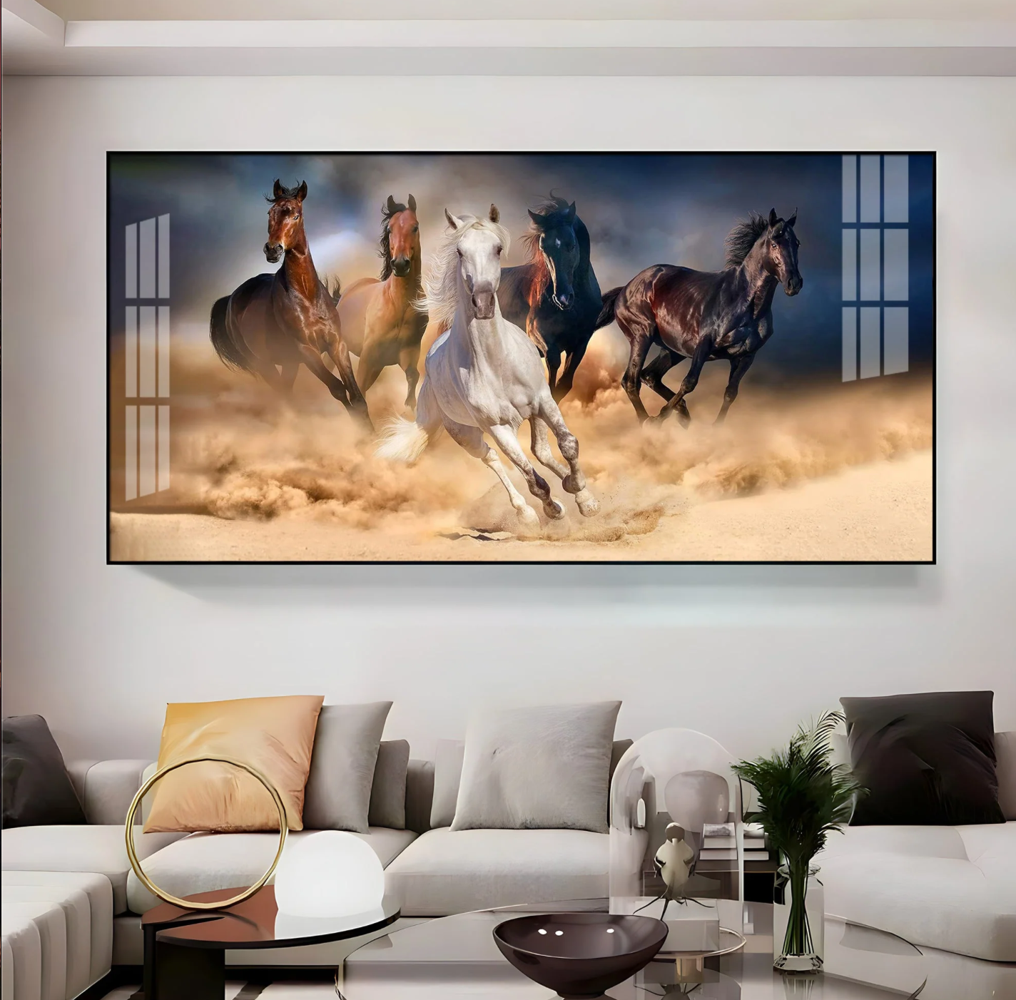 Lucky Running Vastu Horses Premium Acrylic Horizontal Wall Art