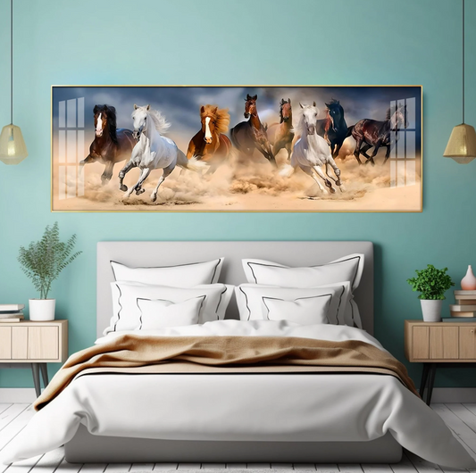 Lucky Running Horses In Desert Premium Acrylic Horizontal Wall Art