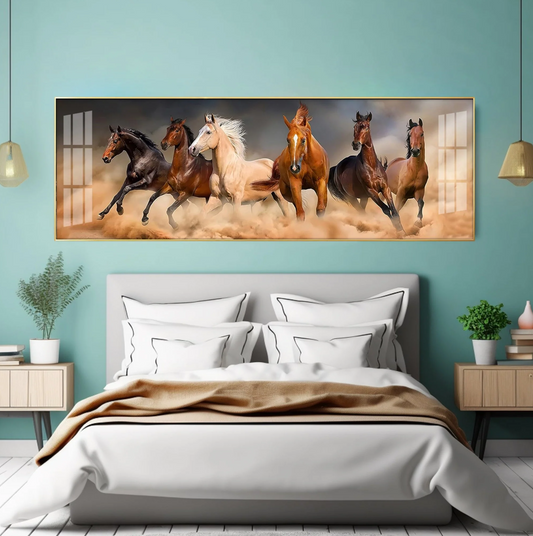 Brown Lucky Horses In Desert Premium Acrylic Horizontal Wall Art