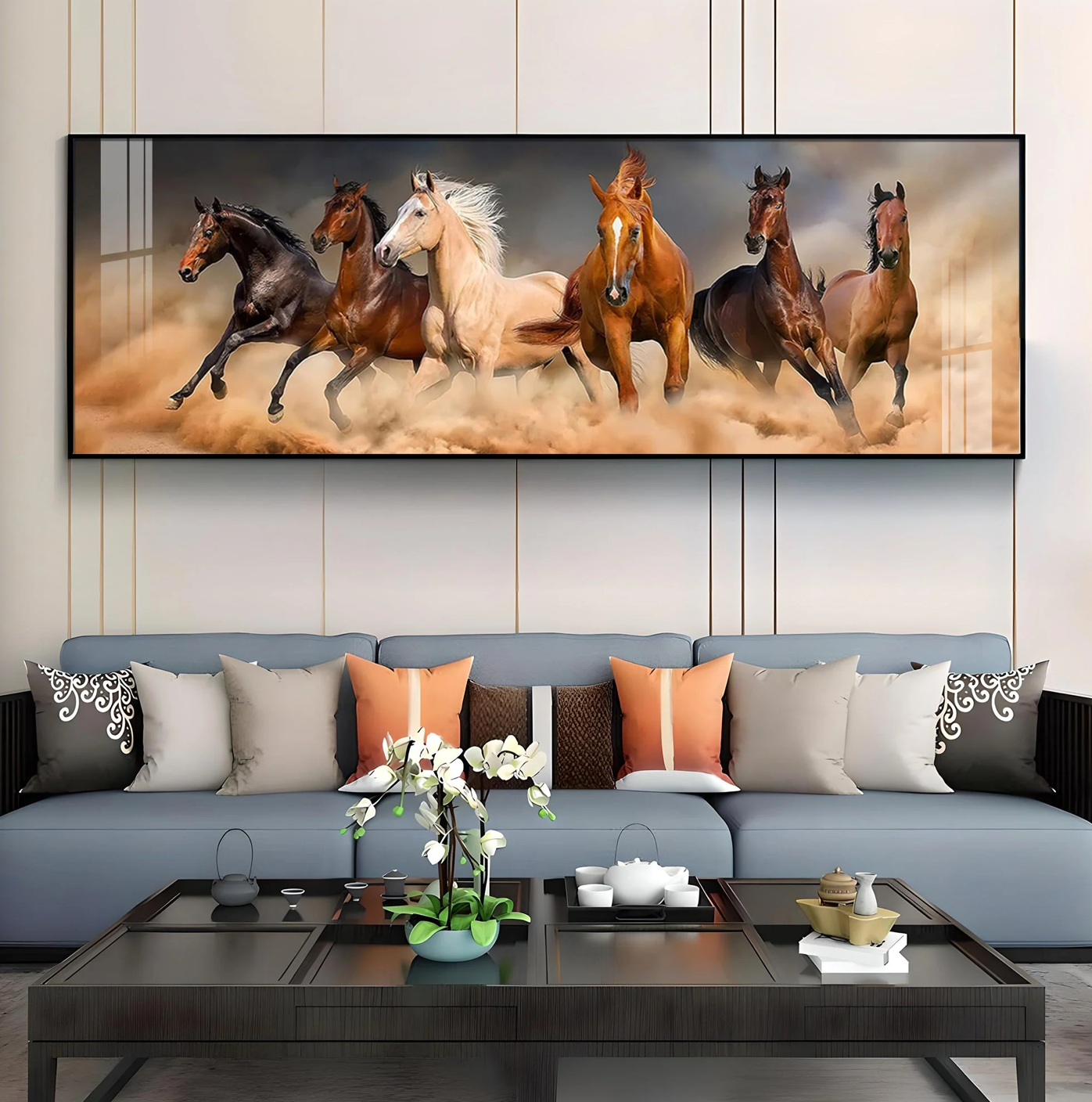 Brown Lucky Horses In Desert Premium Acrylic Horizontal Wall Art