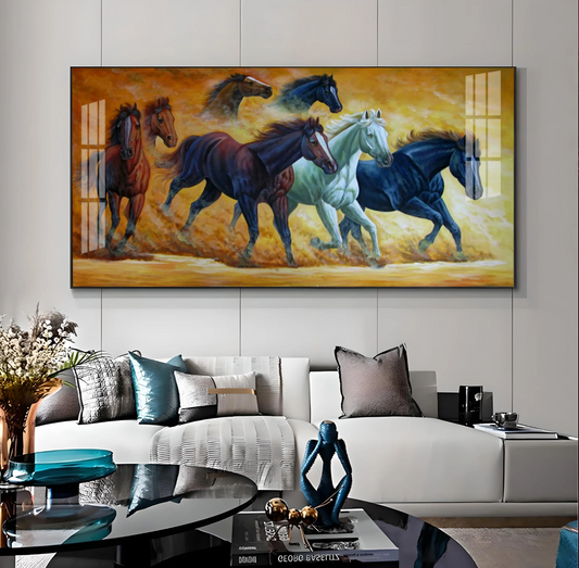 Golden Dust Running Horses Premium Acrylic Horizontal Wall Art