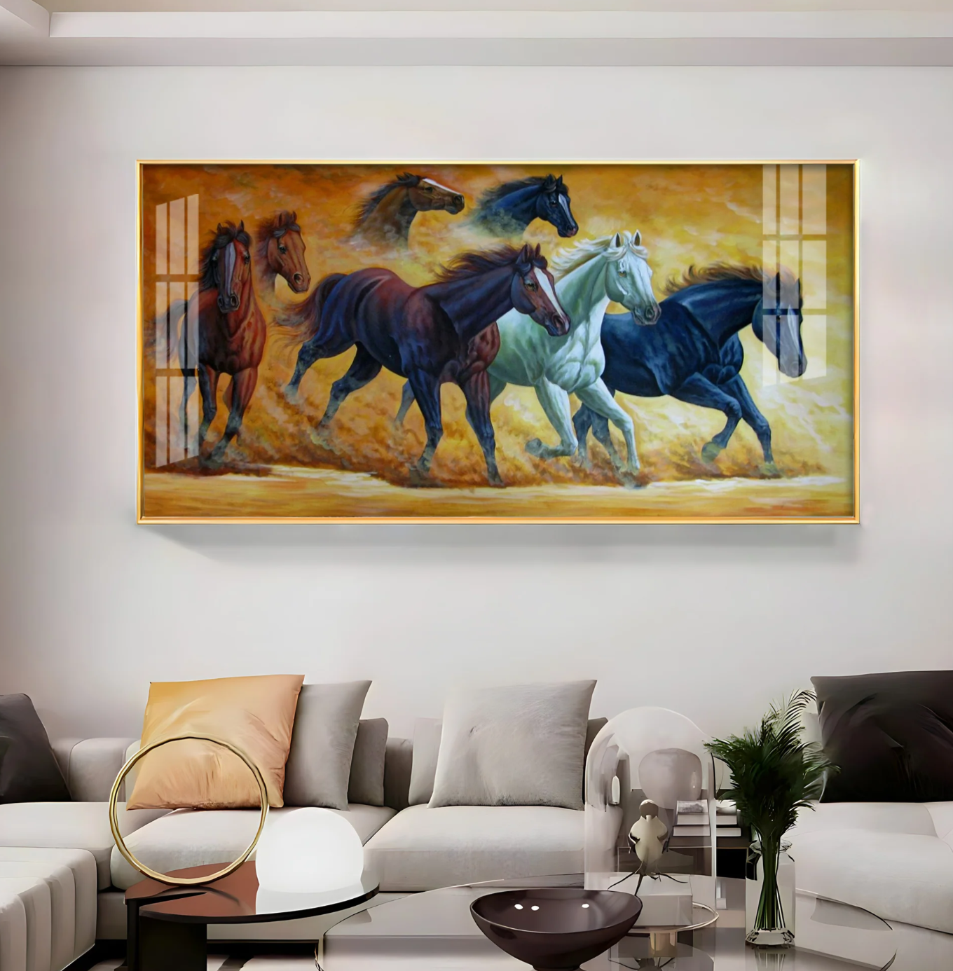 Golden Dust Running Horses Premium Acrylic Horizontal Wall Art
