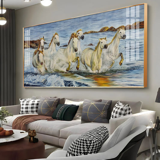 Horses Crossing River Premium Acrylic Horizontal Wall Art