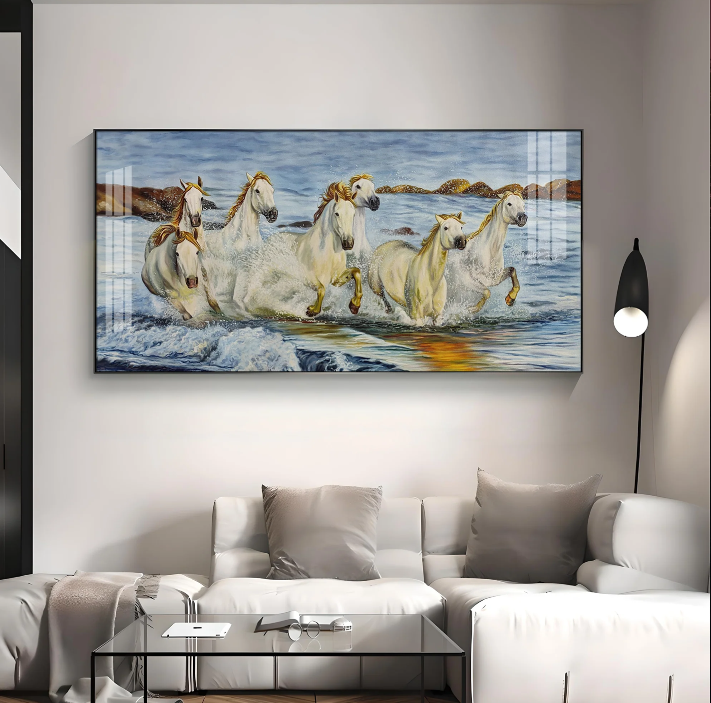 Horses Crossing River Premium Acrylic Horizontal Wall Art