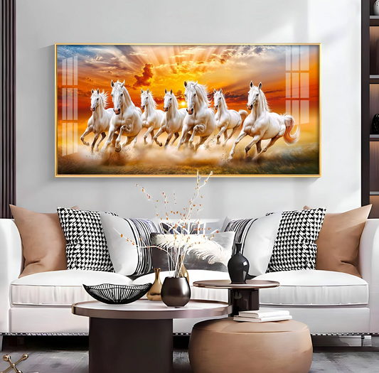 Vastu Seven Running Horses In Morning Premium Acrylic Horizontal Wall Art