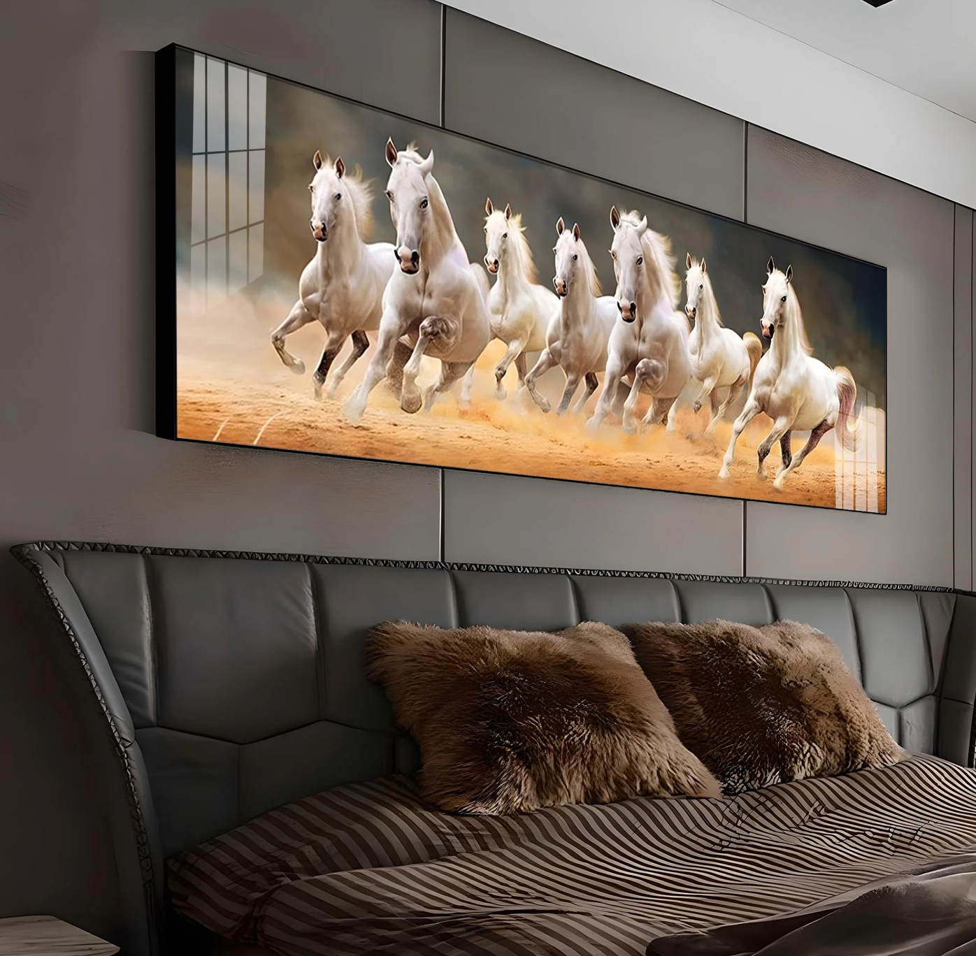 Seven Running Horses Premium Acrylic Horizontal Wall Art