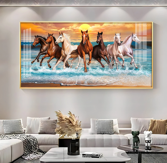 Seven Horses Running Premium Acrylic Horizontal Wall Art