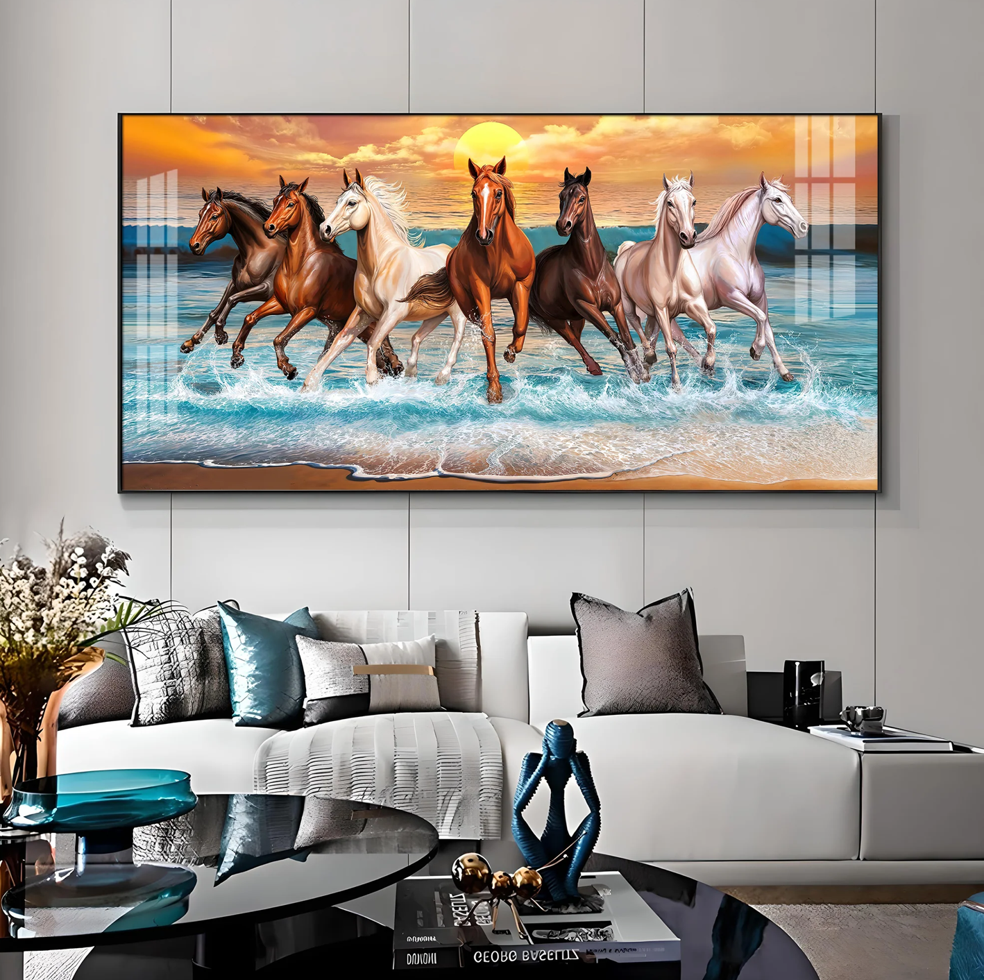 Seven Horses Running Premium Acrylic Horizontal Wall Art