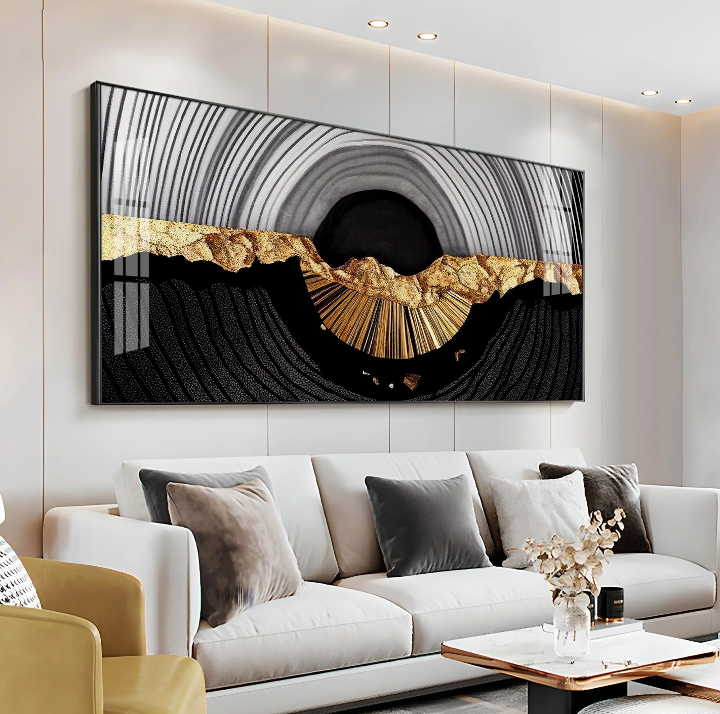 Modern Art In Gold and Black Premium Acrylic Horizontal Wall Art