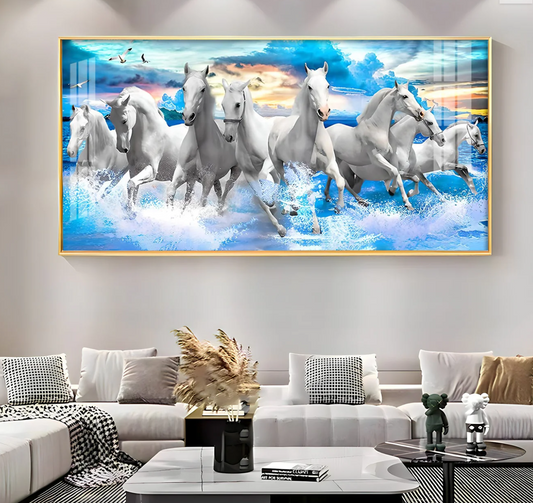 Vastu Running Horses With Sunrise Premium Acrylic Horizontal Wall Art