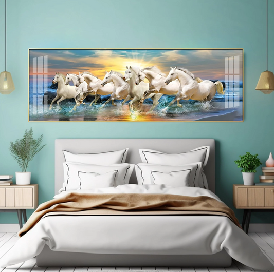 Seven Lucky Running Horses Premium Acrylic Horizontal Wall Art