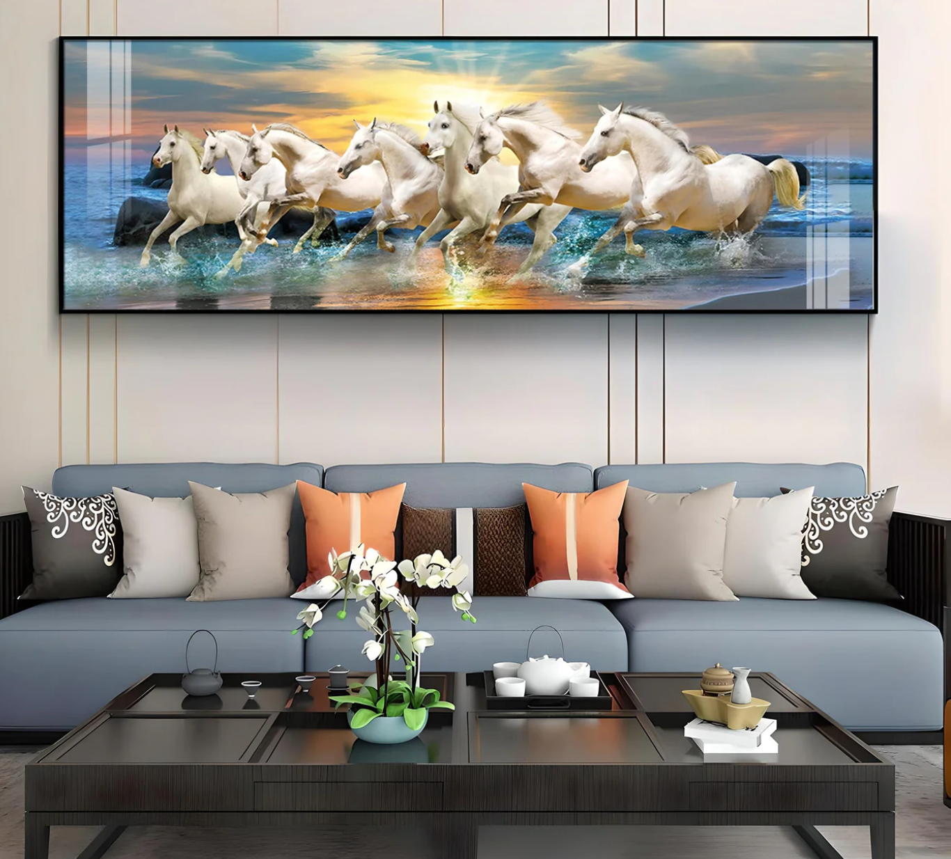 Seven Lucky Running Horses Premium Acrylic Horizontal Wall Art