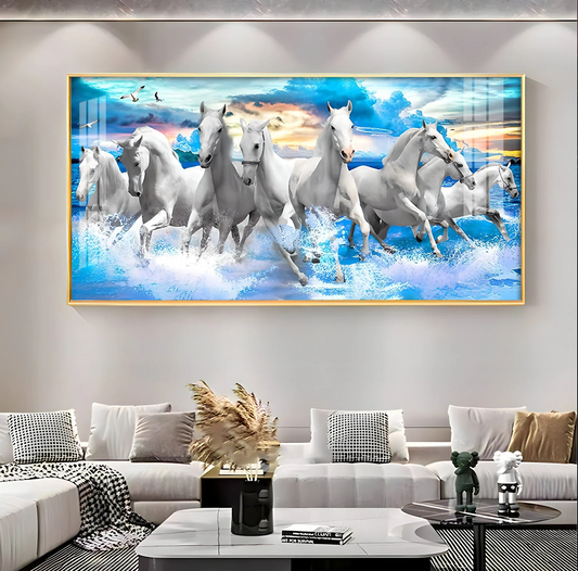 Vastu Running Horses With Sunrise Premium Acrylic Horizontal Wall Art