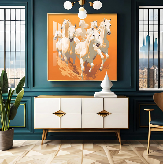Lucky White Horses Premium Acrylic Square Wall Art
