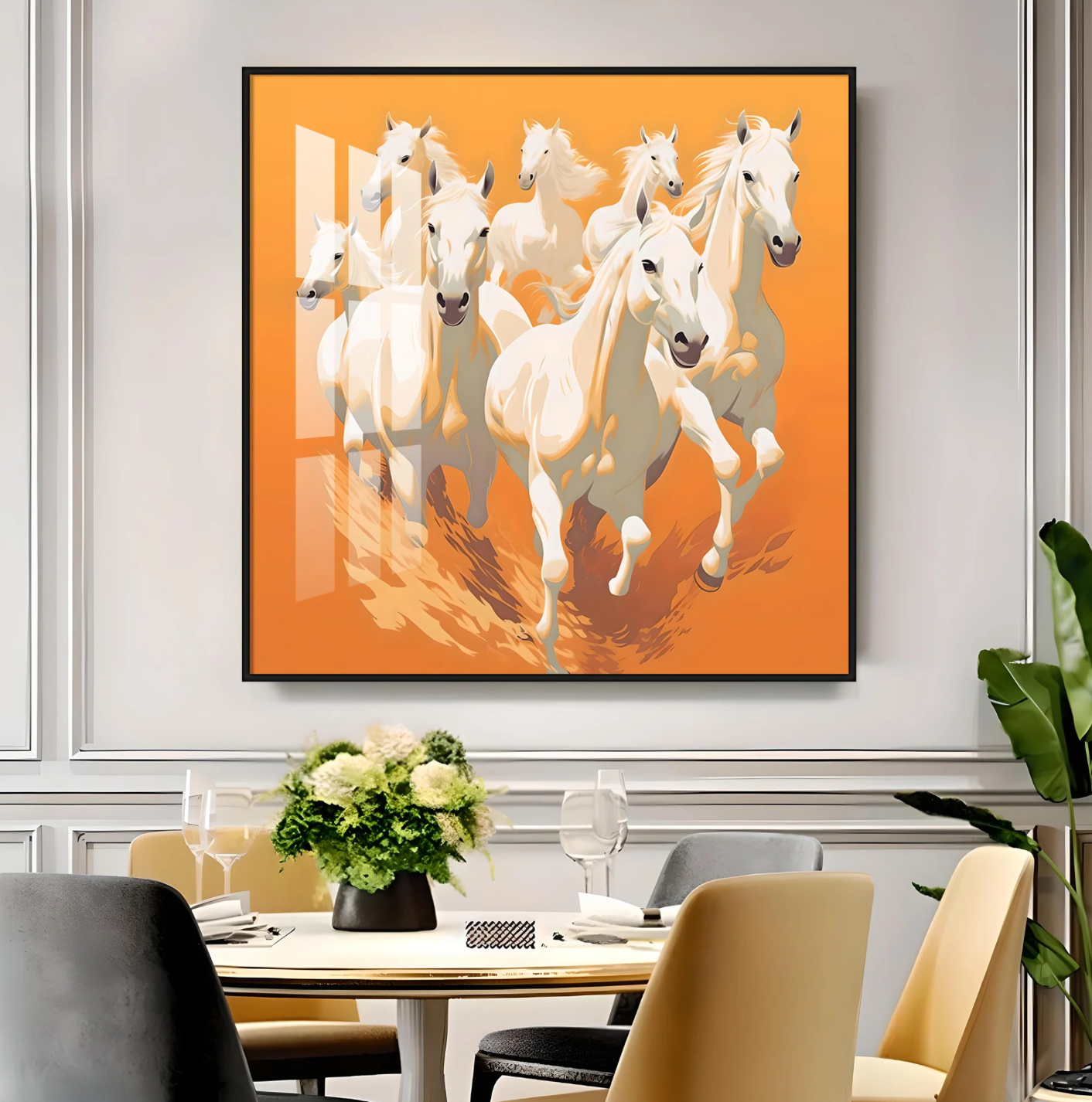 Lucky White Horses Premium Acrylic Square Wall Art