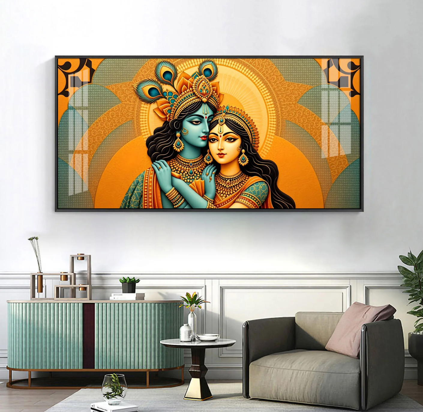 Cosmic Connection Radha Krishna Premium Acrylic Horizontal Wall Art