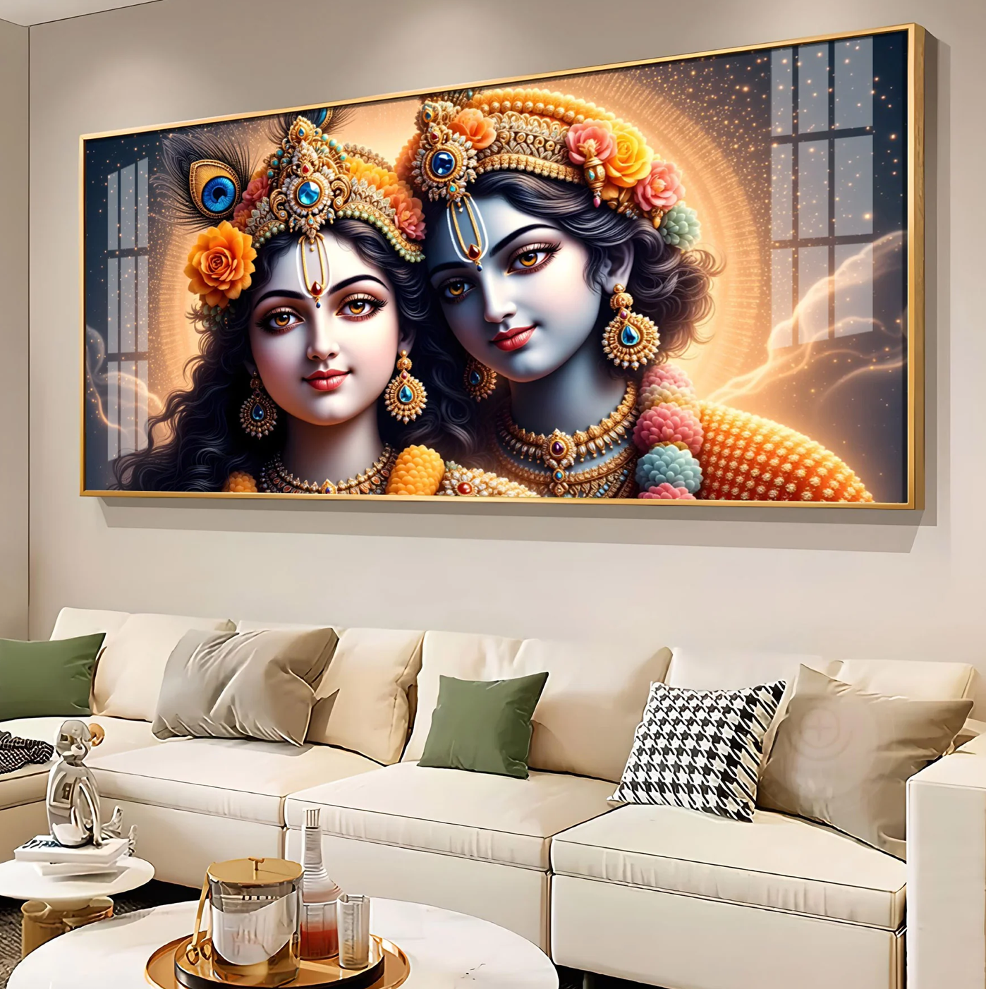 Krishna Radha Colorful Diadem Premium Acrylic Horizontal Wall Art