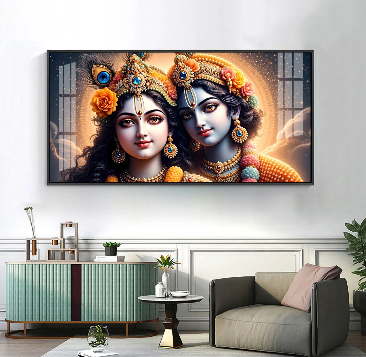 Krishna Radha Colorful Diadem Premium Acrylic Horizontal Wall Art