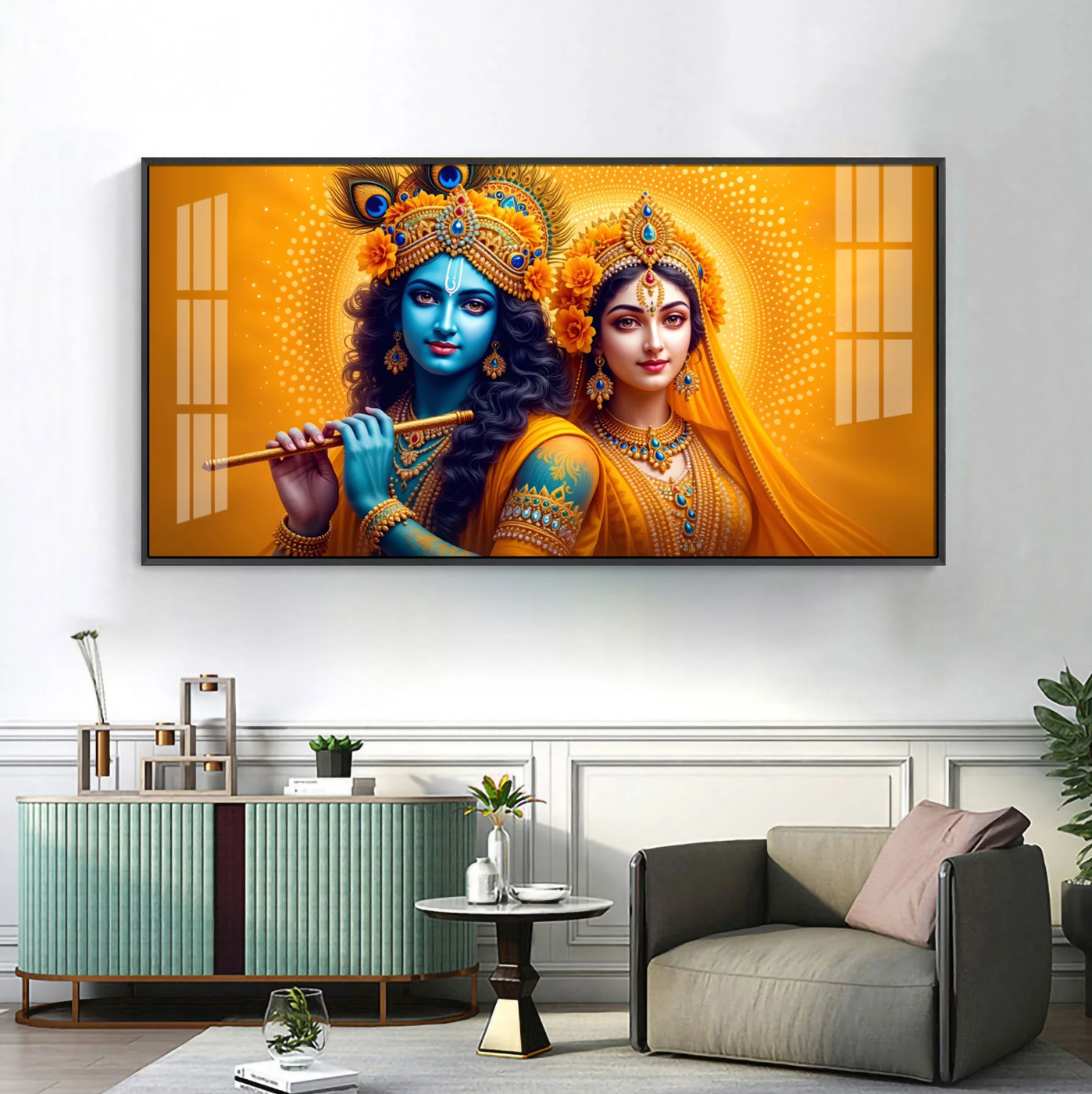 Radha Krishna portrait Premium Acrylic Horizontal Wall Art