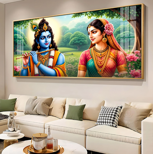 Krishna Playing Flute Premium Acrylic Horizontal Wall Art