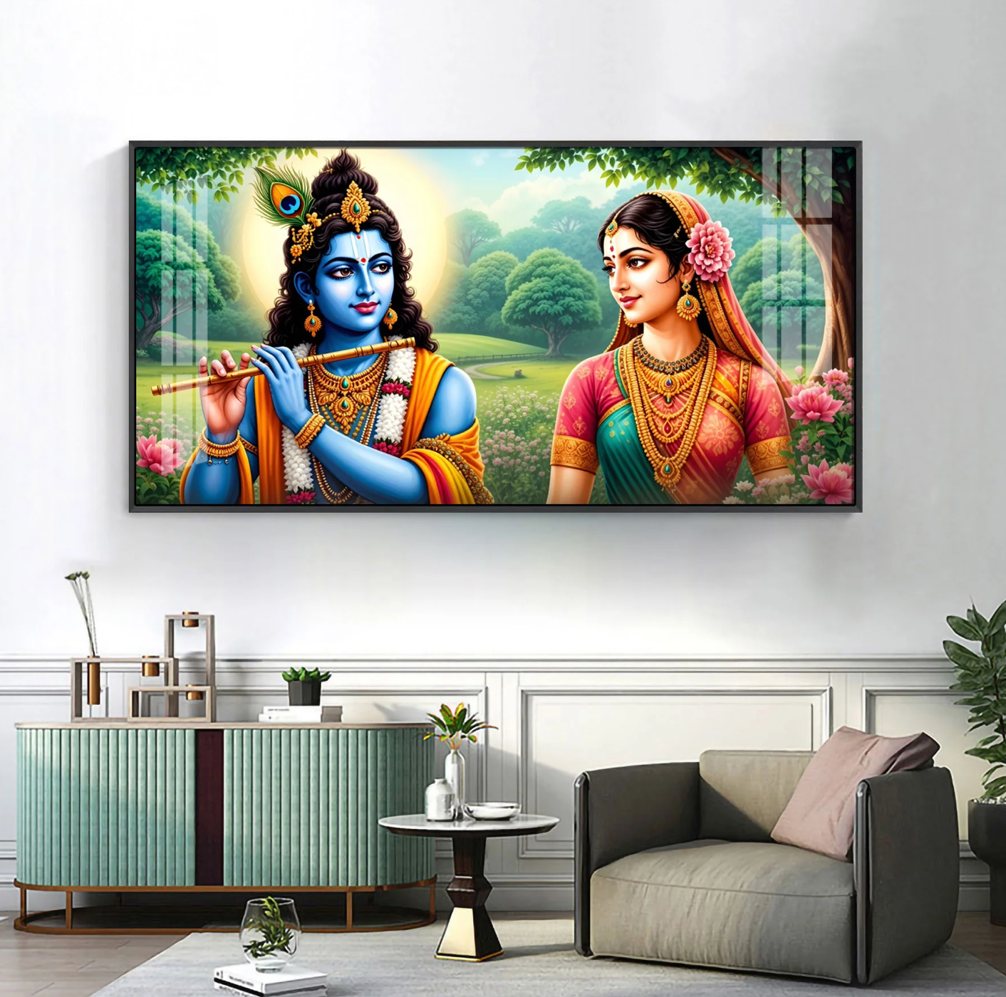 Krishna Playing Flute Premium Acrylic Horizontal Wall Art
