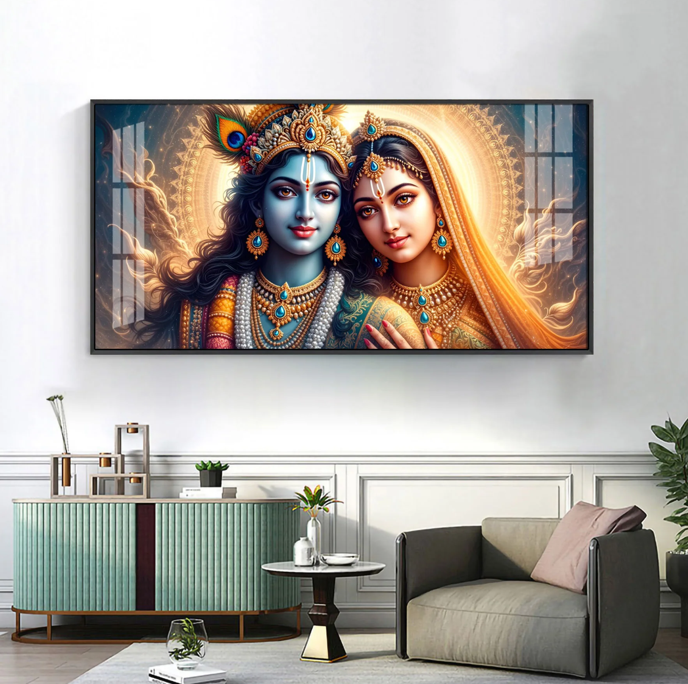 Krishna-Radha Masterpiece Premium Acrylic Horizontal Wall Art