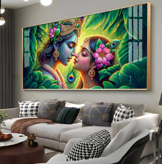 Krishna and Radha Radiant Devotion Premium Acrylic Horizontal Wall Art
