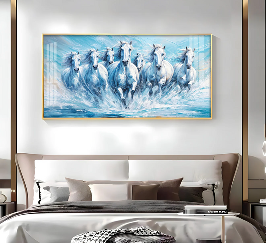 Running Horses in River Premium Acrylic Horizontal Wall Art