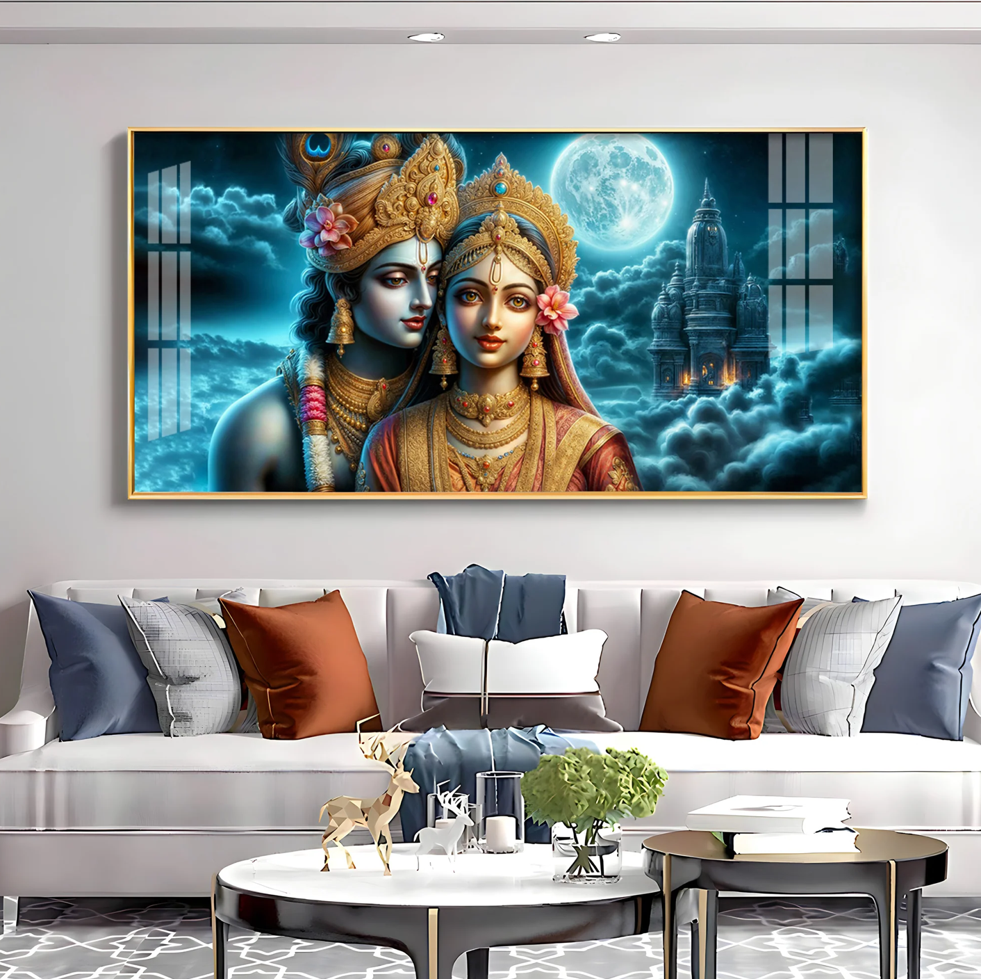 Radha Krishna Visage Mural Premium Acrylic Horizontal Wall Art