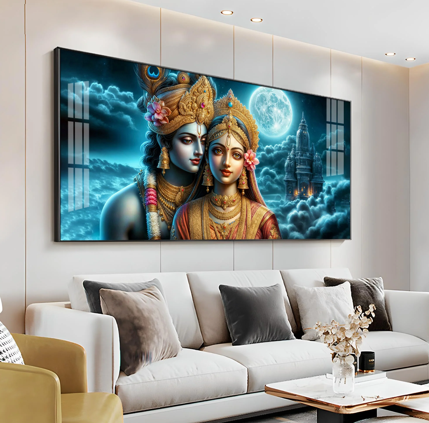 Radha Krishna Visage Mural Premium Acrylic Horizontal Wall Art