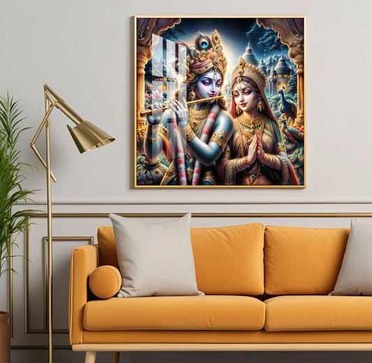 Jai Shree Radhe Krishna Premium Acrylic Square Wall Art