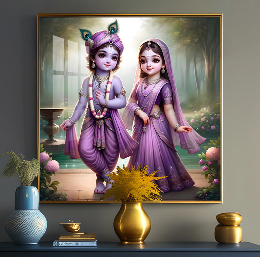Radha Krishna Bal Roop Premium Acrylic Square Wall Art