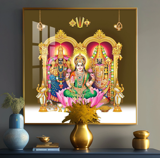 Balaji Padamavathi with kuber Laxmi Premium Acrylic Square Wall Art