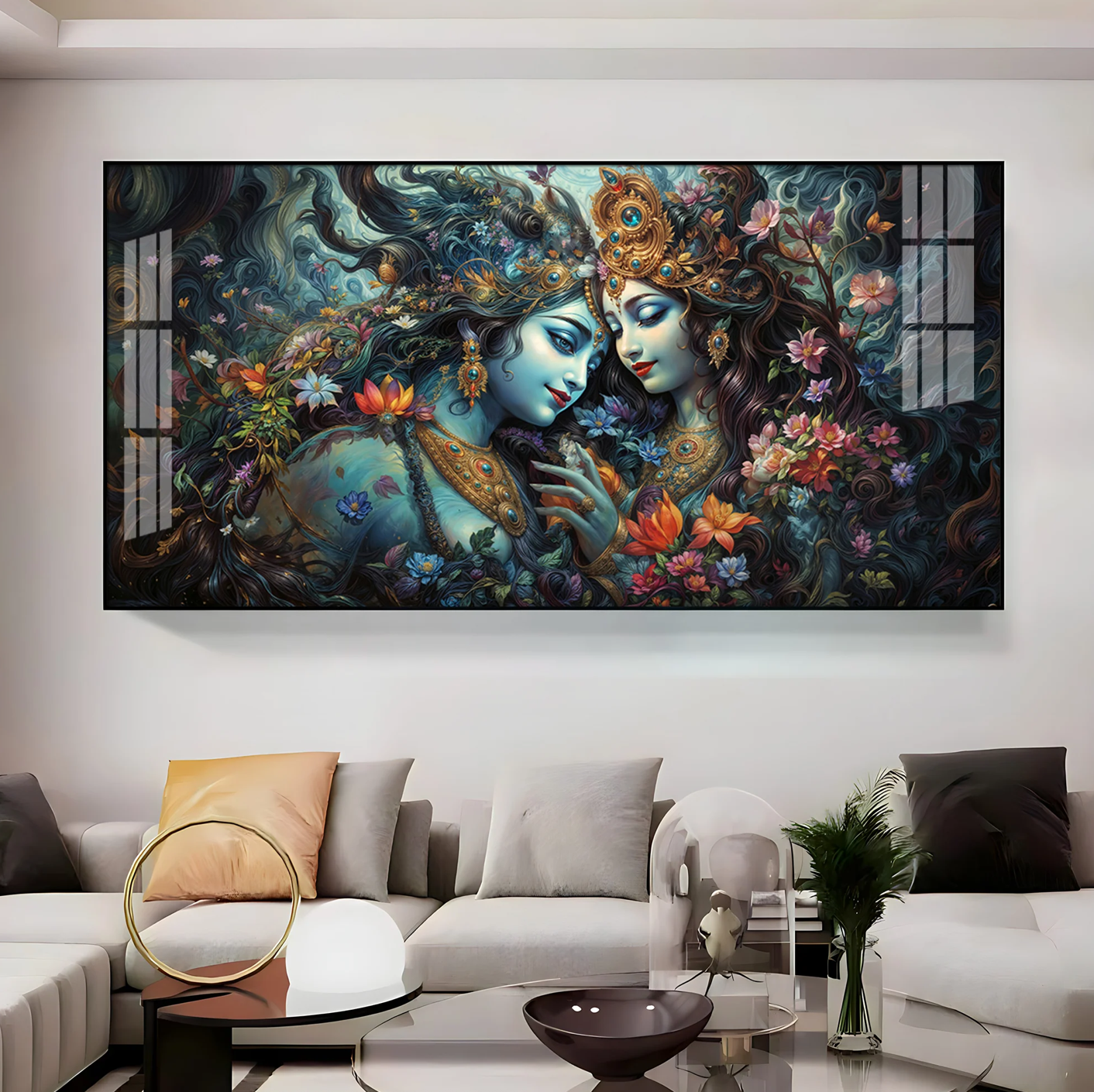 Mystical Love Of Radha Krishna Premium Acrylic Horizontal Wall Art