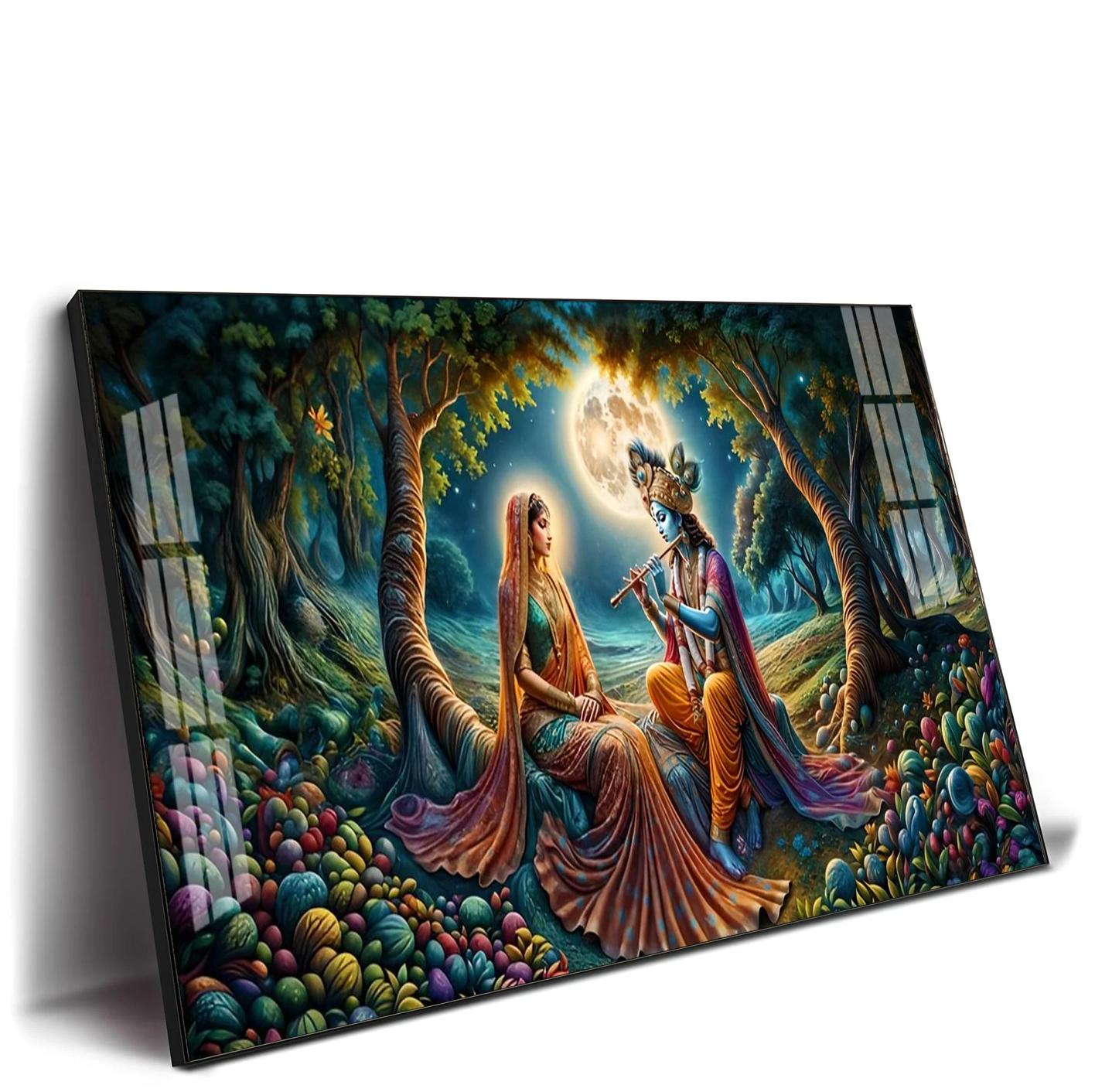 Krishna Radha Colorful Painting Premium Acrylic Horizontal Wall Art