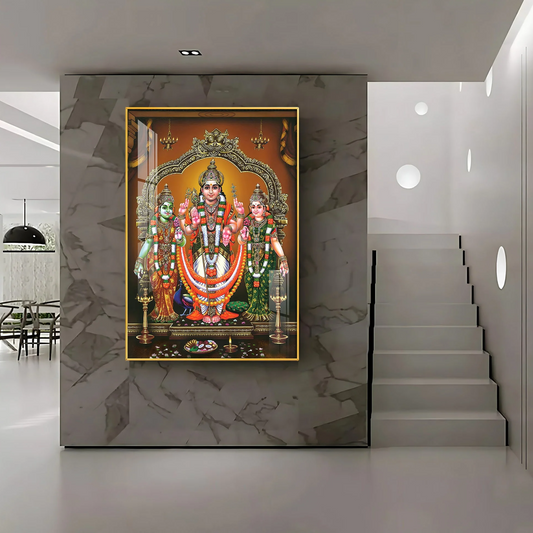 Lord Murugan Valli Deivanai Subramanya Swamy Premium Vertical Acrylic Wall Art