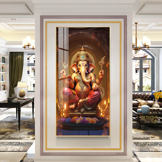 Jai Shree Ganesh Premium Acrylic Vertical Wall Art