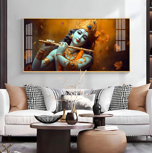 Om Jai Shree Krishna Premium Acrylic Horizontal Wall Art