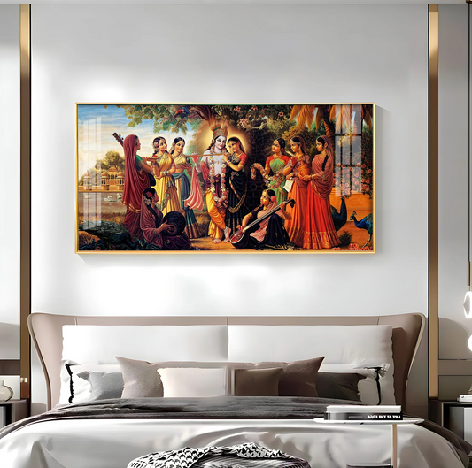 Radha Krishna With Gopiya Premium Acrylic Horizontal Wall Art