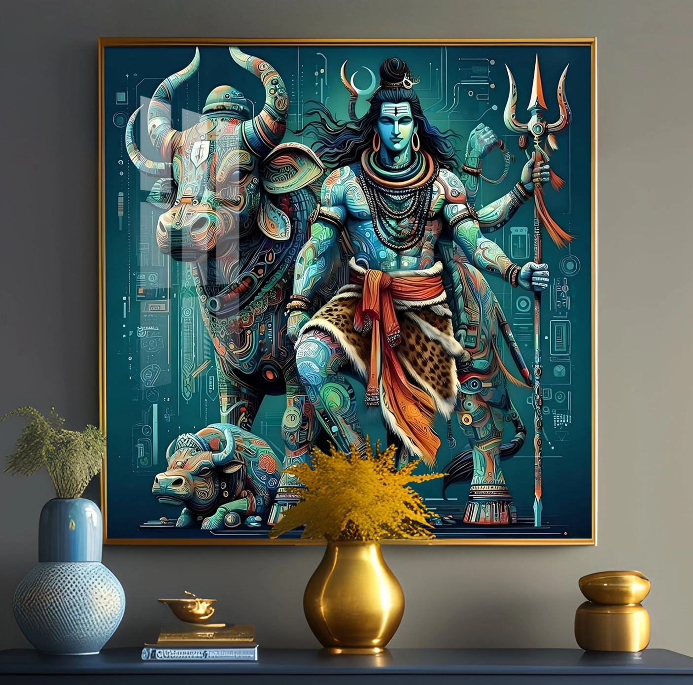 Lord Shiva With Nandi Premium Acrylic Square Wall Art