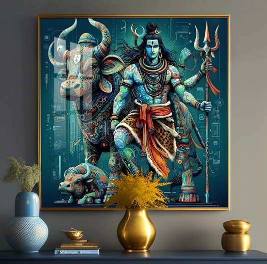 Lord Shiva With Nandi Premium Acrylic Square Wall Art
