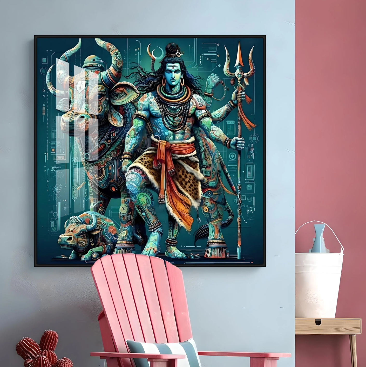 Lord Shiva With Nandi Premium Acrylic Square Wall Art