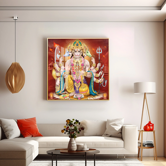 Panchmukhi Hanuman Premium Acrylic Square Wall Art