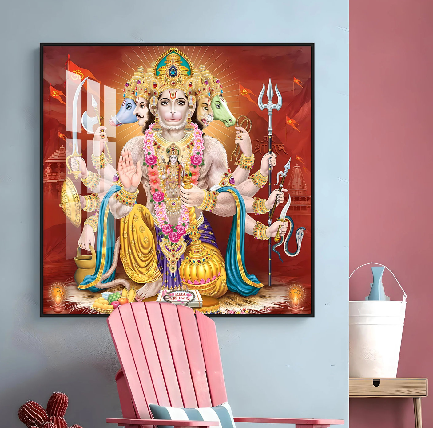 Panchmukhi Hanuman Premium Acrylic Square Wall Art