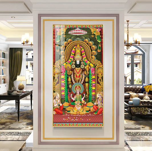 Lord Venkateswara With Lakshmi Ji Premium Acrylic Vertical Wall Art