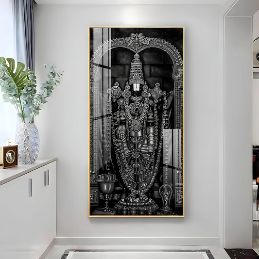 Tirupati Balaji In Charcoal & Graphite Finish Premium Acrylic Vertical Wall Art