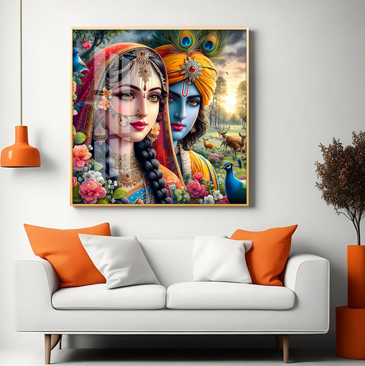 Lovely Radha Krishna Premium Acrylic Square Wall Art