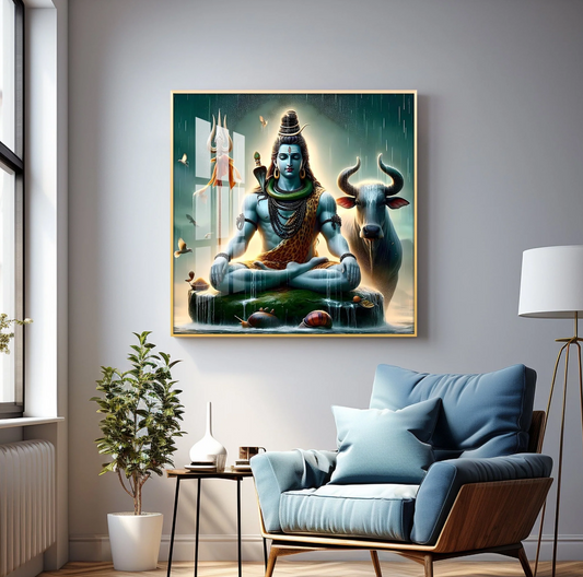 Shiva Mahadev With Nandi Premium Acrylic Square Wall Art